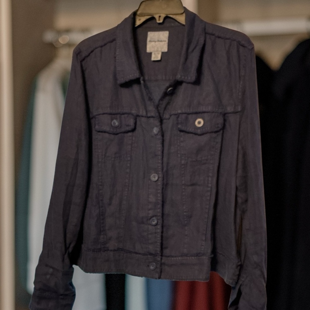 Tommy Bahama Navy Raw Hem Linen Jacket XL - Picture 2 of 6